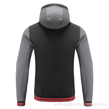 Mens Soccer Wear Zip Up Hoodies Grey Melange